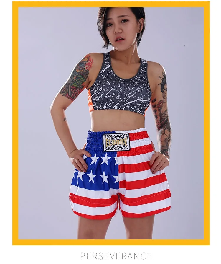 Fluory MMA Fight Shorts Combat training clothing Muay Thai Kick Boxing Sports Pants Boxing Clothing Men's Fighting Print Pants