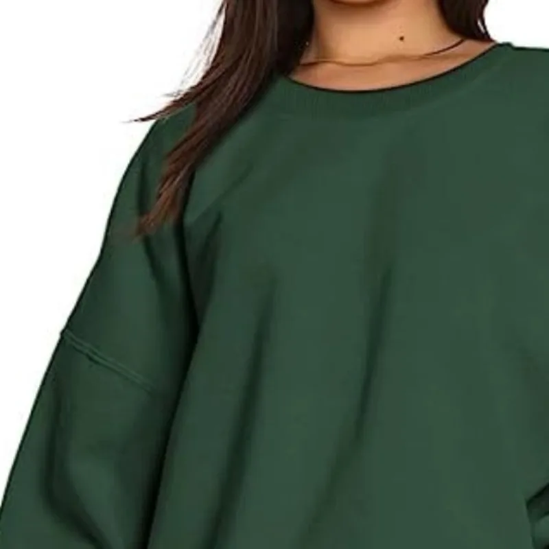 2023 Autumn and Winter Round Neck Pullover Solid Color Combination Loose Casual Fashion Elegant Commuter Long Sleeve Top