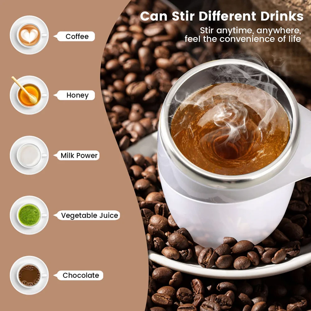 Electric Stirring Mug Automatic Mixer Cup Self Stirring Coffee Mug Electric Magnetic Rotating Milk Cup Rechargeable Stainless Steel Thermos 380ml
