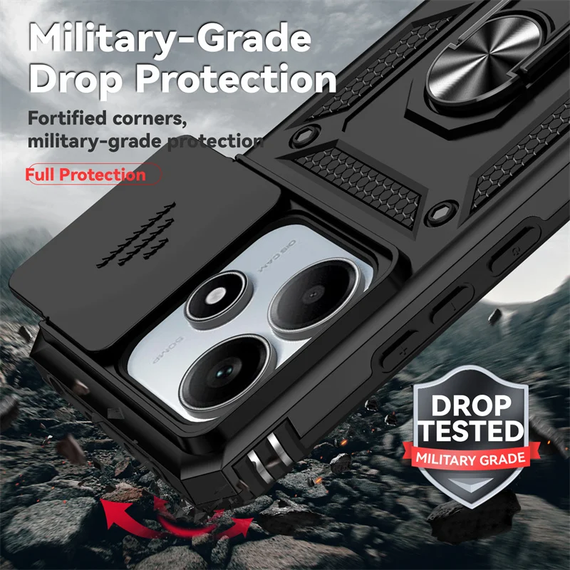 Durable Slide Camera Protector Phone Case with Magnetic Ring Holder