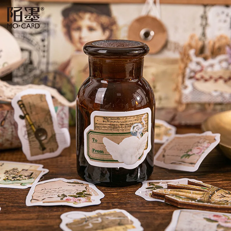 46pcs 빈티지 로즈 라벨 스티커 Ins 스타일 콜라주 정크 저널 플래너 장식 DIY 스티커 앨범 스크랩북 재료