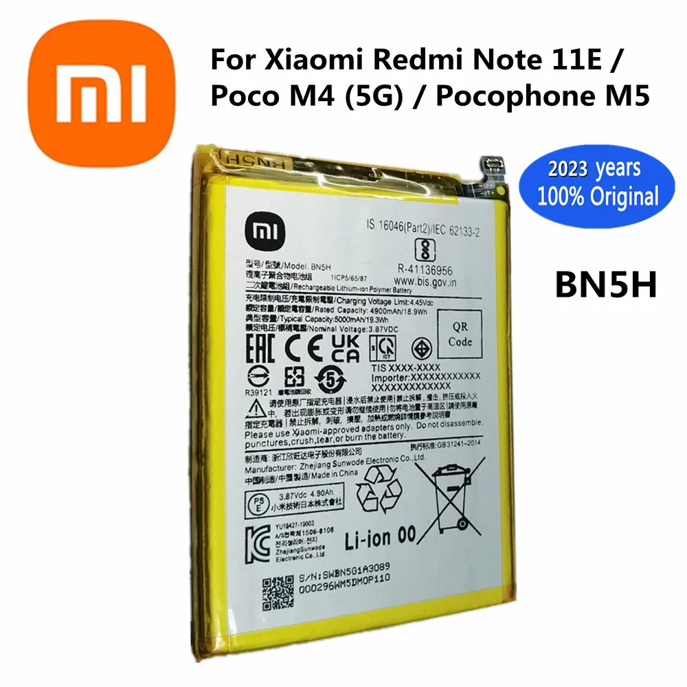 

2023 100% Original 5000mAh BN5H Battery For Xiaomi Redmi Note11E / POCO M4 5G / Pocophone M5 High Quality Rechargeable Batteries