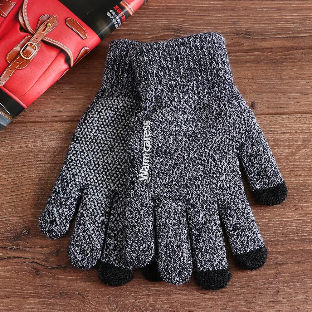 Men Women Touch Screen Gloves Winter Warm Stretch Wool Knitted Full Finger Mittens Non-slip Gloves