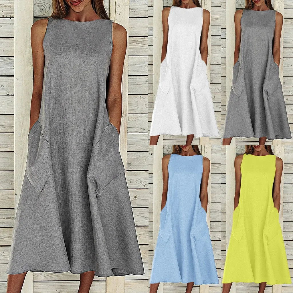 

Women Long Sleeve round Neck Casual Loose Long Maxi Dress with Pocket Women Summer Solid Beach Beach Dresses for Women Long Maxi