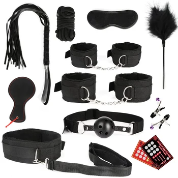 BDSM Kits Adults Sex Toys For Women Men Handcuffs Nipple Clamps Whip Spanking Sex Metal Anal Plug Vibrator Butt Bdsm SexLove Set 3