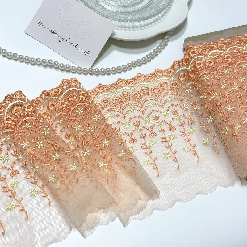 

28Yards Light Orange Emboridery Lace Trim Flowers Mesh Lace Fabric for Sewing Craft Wedding Dress Clothing Accessories