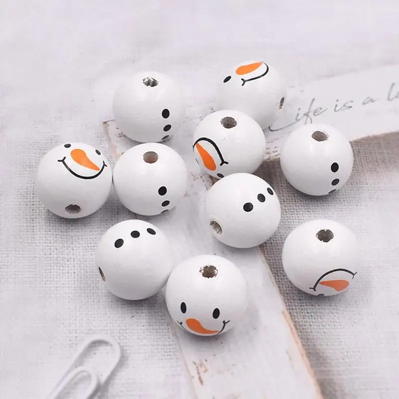 

20MM Snowman Round Wooden Beads DIY Christmas Decorations for Home Children's Toys Bracelet Accessories Navidad Gift