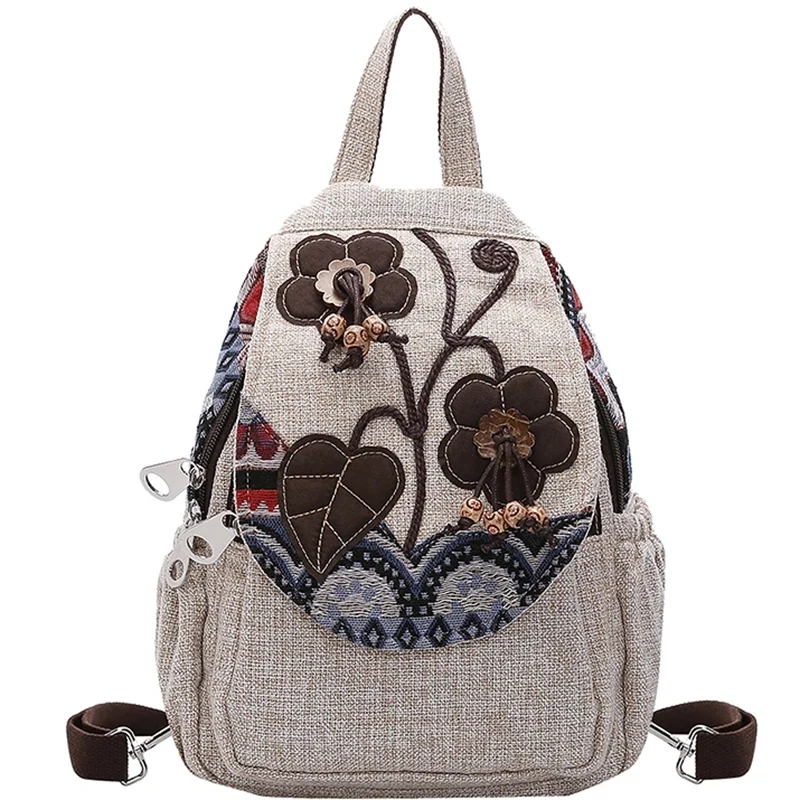 

Chinese Linen Women's Backpack Casual Floral Print Retro Art Shoulder Bag Retro Women's Rucksack