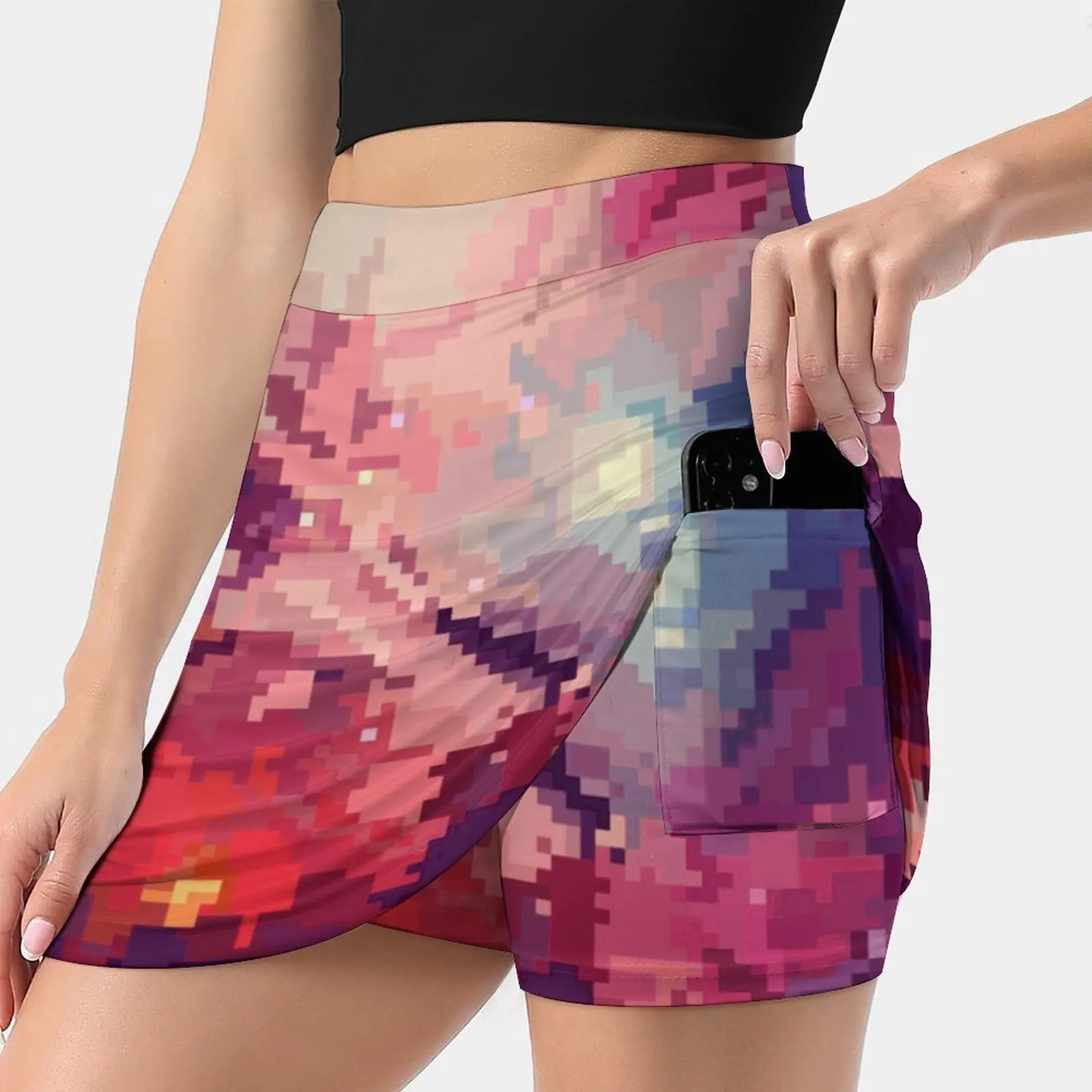 

Two Women's skirt With Hide Pocket Tennis Skirt Golf Skirts Badminton Skirts Running skirts Space Pixel Pixel Art Galaxy Galaxy
