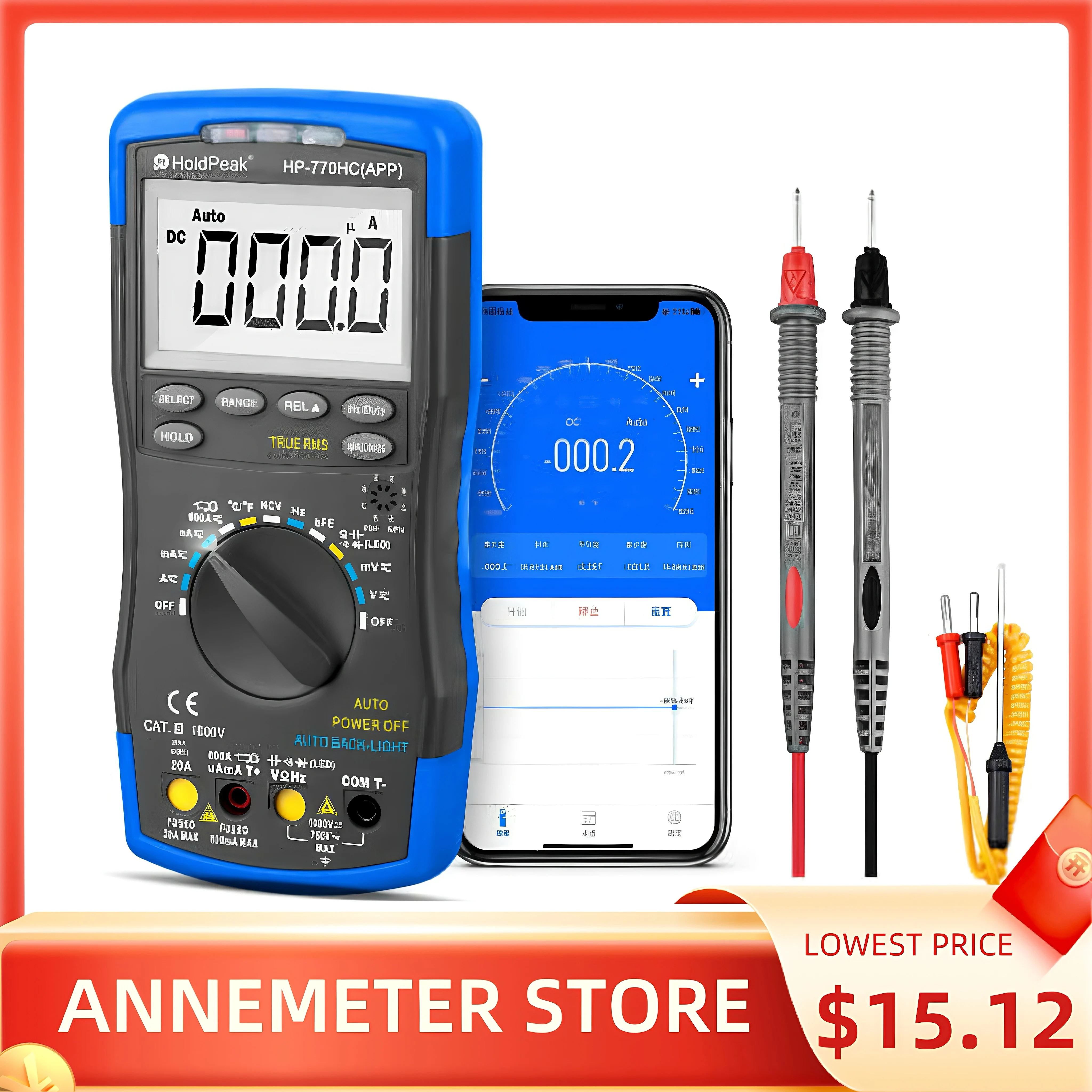 Digital Multimeter Multimeter Tester Digital Multimeter AC/DC Voltage Current Tester with Color LCD & Bluetooth Multifunctional Voltmeter Ammeter for Electricians