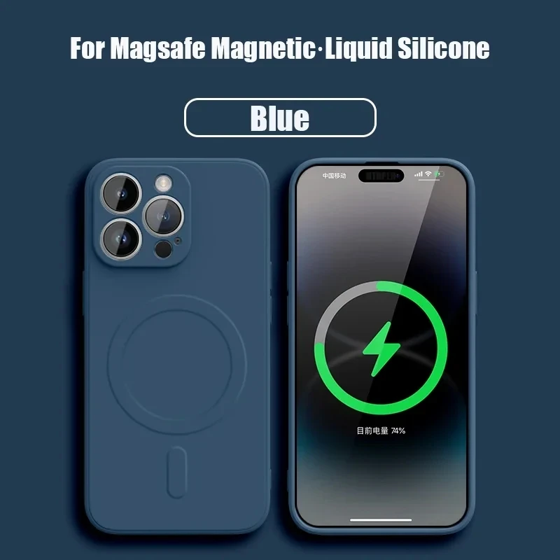 

Magnetic Wireless Charge Liquid Silicone Official Case for iPhone 15 14 13 11 12 Mini 15 Pro Max Shockproof Titanium Grey Cover