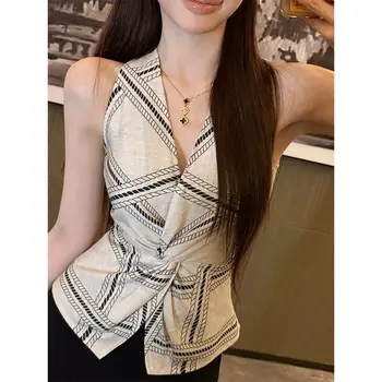 Slack Vest Temperamento estivo da donna Top senza maniche esterno con scollo a V Kink di fascia alta 1