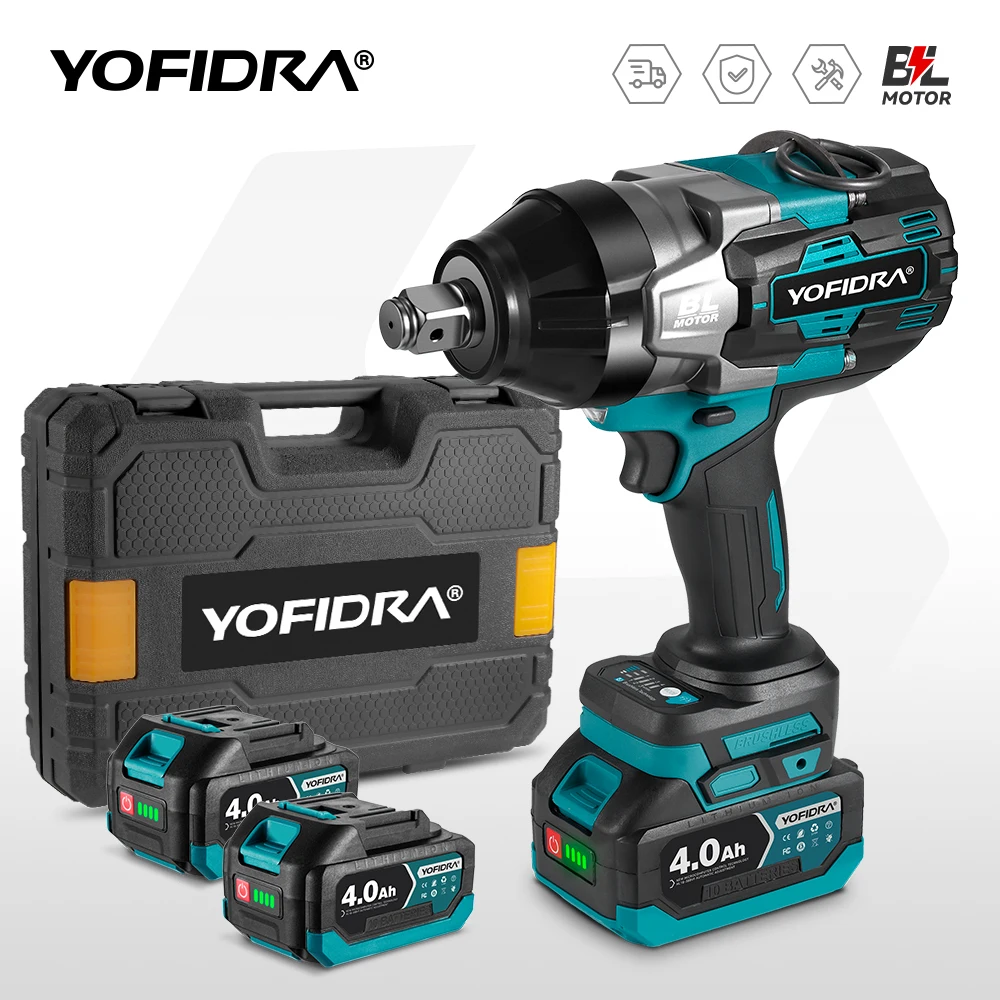 YOFIDRA Chave de Impacto Elétrica Brushless 3300N.M Alto Torque 3/4 Polegadas Sem Fio Ferramenta Elétrica Compatível com Bateria Makita 18V Pino