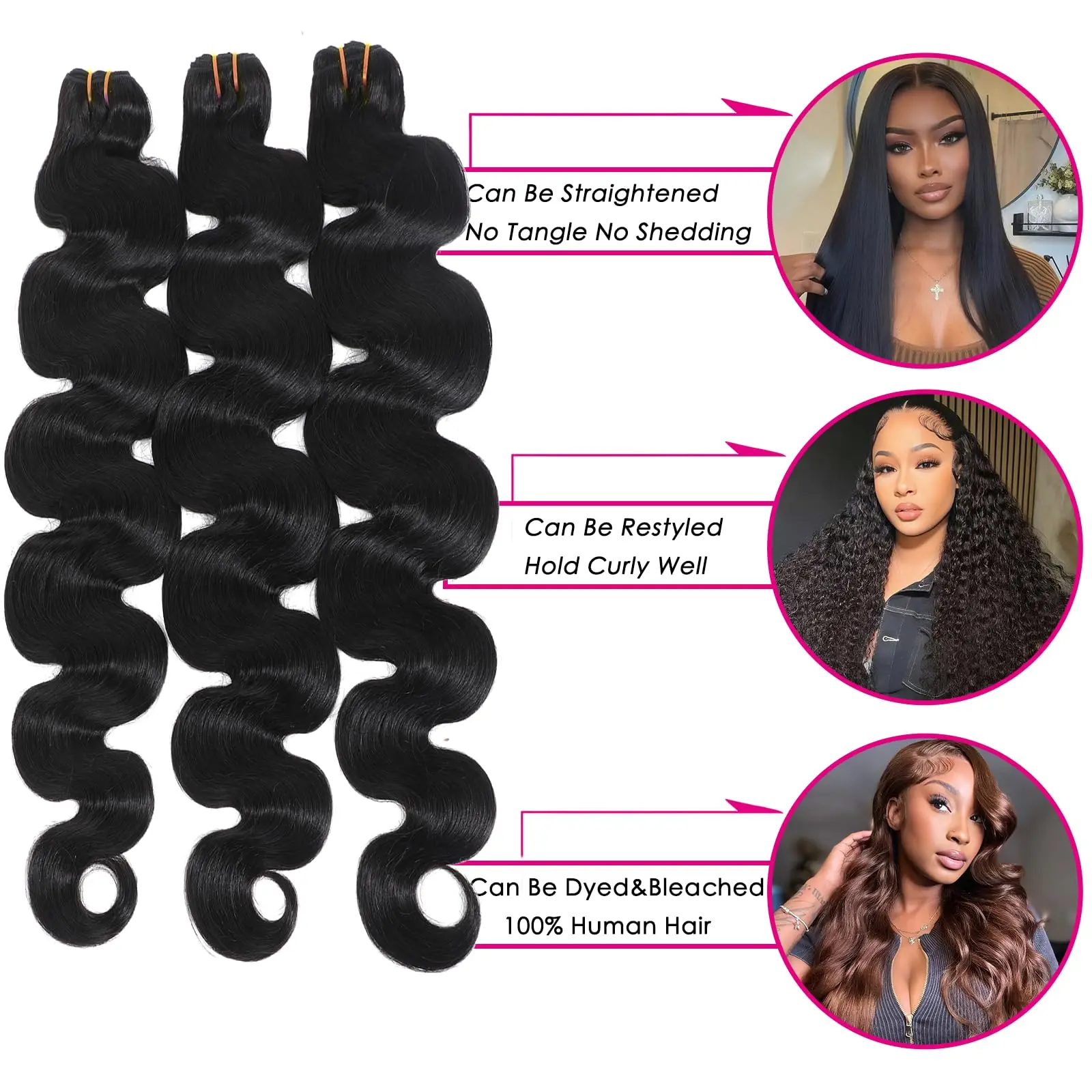 Extensions de cheveux humains Body Wave, noir naturel, Remy, 1/3 pièces, à coudre, pour tissage rapide