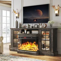 59'' Fireplace TV Stand, 3 Sided Glass Media Entertainment Center Console Table Glass Door Adjustable Flame LED Color, TV Stand 1