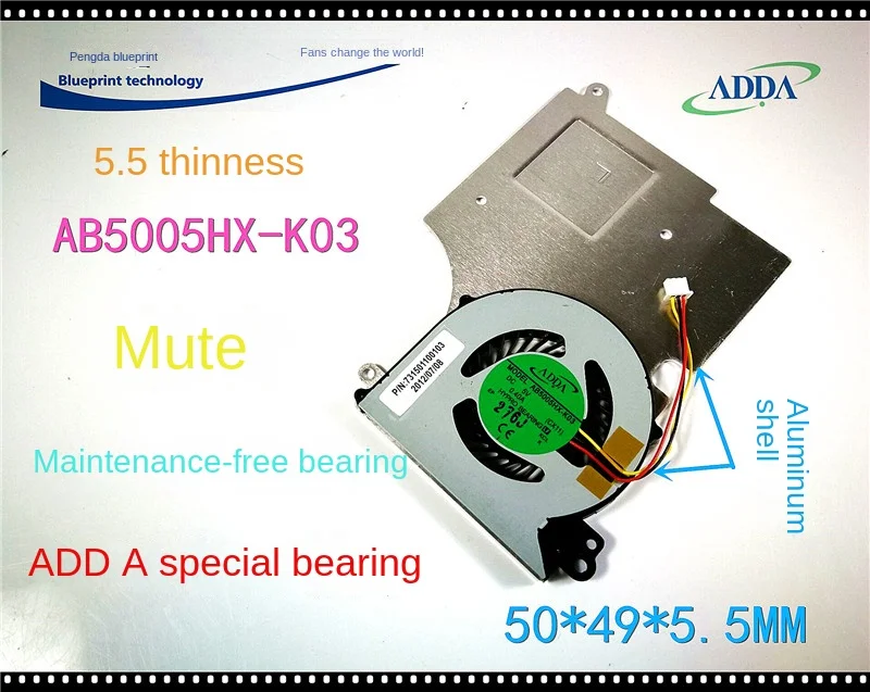 Brand New & Original Mute AB5005HX-K03 5cm 5V Notebook Turbo Exhaust Cooling Fan
