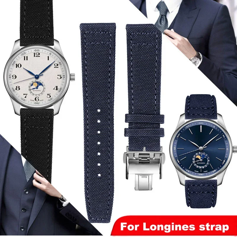 For Longines pioneer Sports series watchband L3.810/L3.820 sport canvas strap 20mm 21mm 22mm For Men leather bottom Accessories