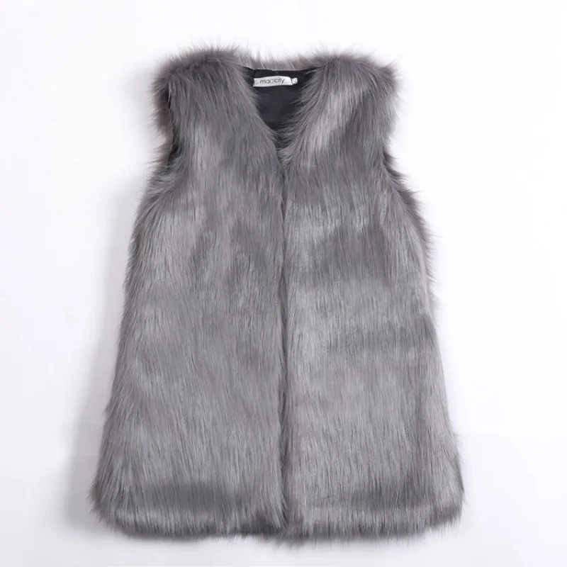2023 Autumn Winter New Women Mid-Length Imitation Fox Fur Vest Fashion Loose V-neck Waistcoat Coat Casual Pure Color Warm Top