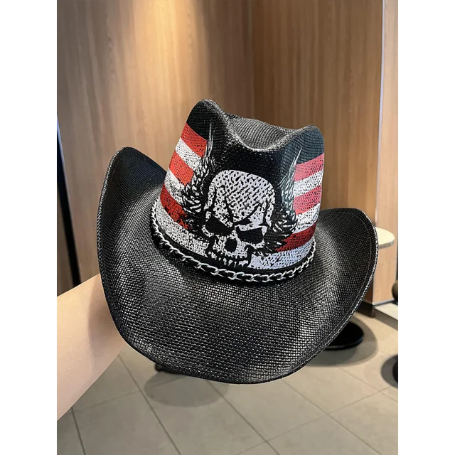 Sunblock Hat Female Summer Large Brim Jazz Hat Euro-American Outdoor Stage Fisherman Hat Skull Western Cowboy Hat Male 2