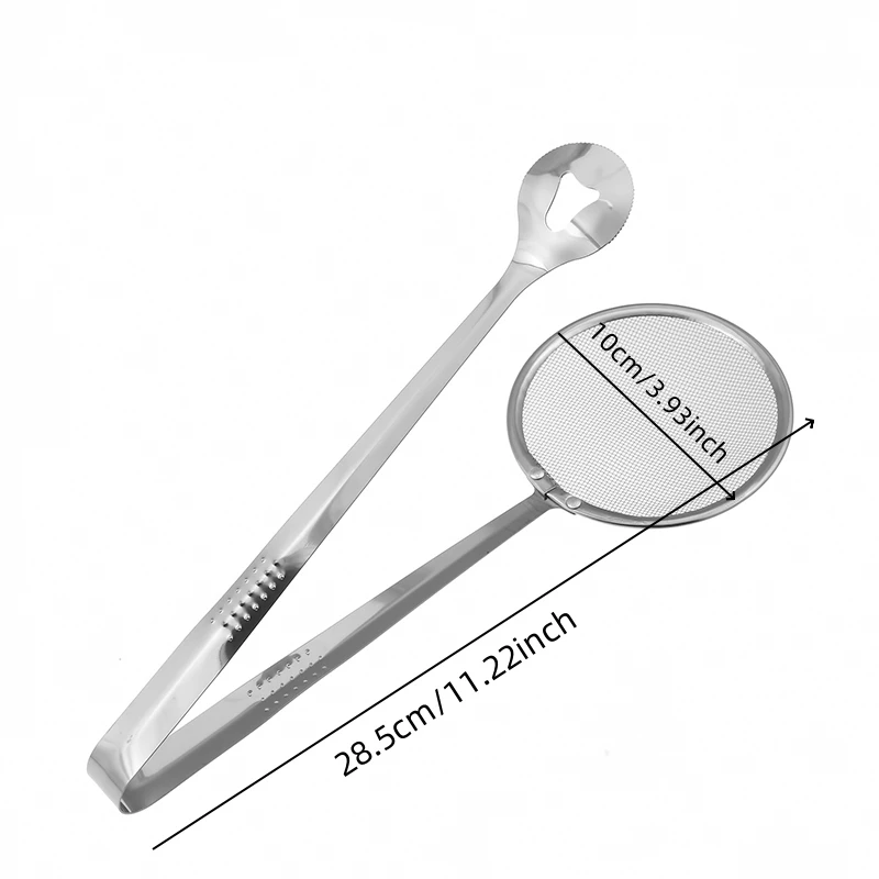 Stainless Steel Filter Spoon With Clip Multi-Functional Oil-Frying Skimmer BBQ Food Tongs Salad Strainer Kitchen Cooking Tools