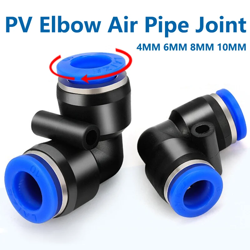 20PCS PV Pneumatic Quick Fitting Elbow Plastic Air Parts Pipe Push In Water Quick Connector 2 Way 4mm 6mm 8mm 10mm air intake kit cable hub pressure fitting kit