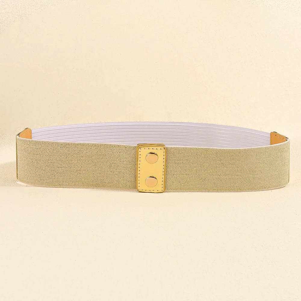 High Quality Gold Waist Belt Elastic Bright Buttoning Belt Wide Tight Waistband for Women