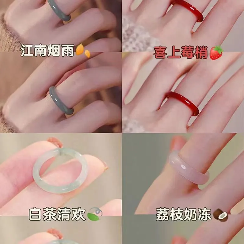 Chinese Style Imitation Natural Jade Glass Ring Ancient Court Style Fashion Couple Ring Popular Jewelry Charming Gift Wholesale