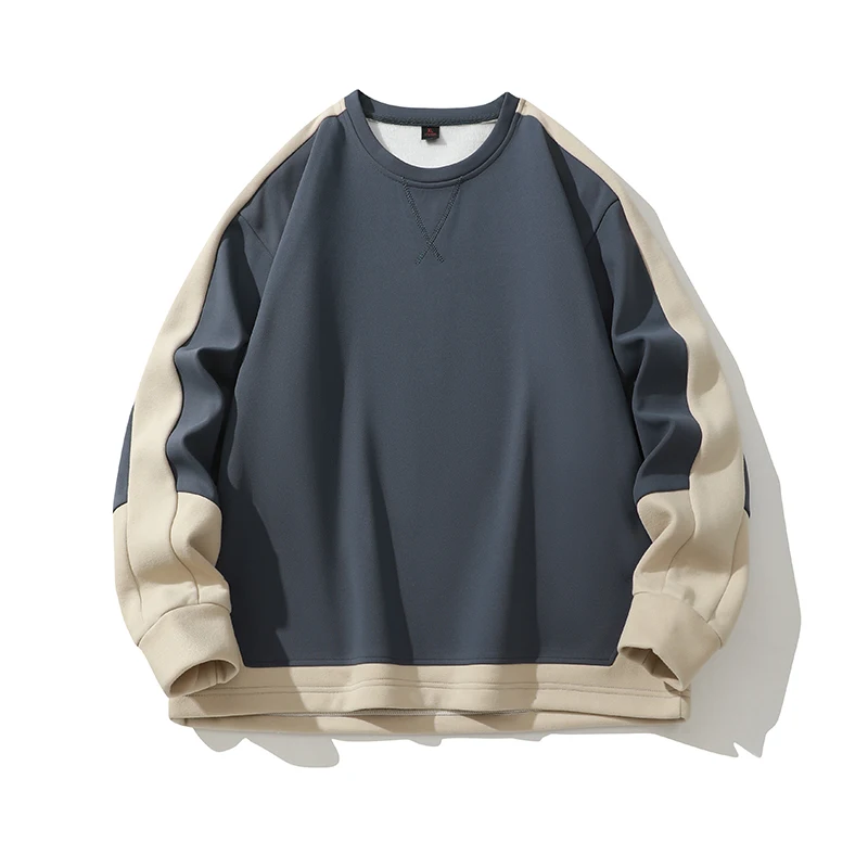 Autumn Men's Heavy Composite Color Stitching Trendy Fashion Sports and Leisure All-Match round Neck Sweater