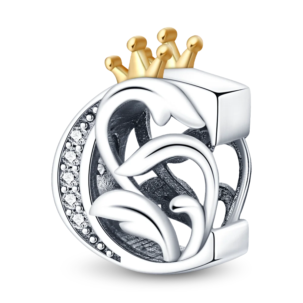 925 Sterling Silver 26 Letters Golden Crown Charm Jewelry Sterling Silver Jewelry Silver Charm Bracelet for Pandora 925 Original Bracelet