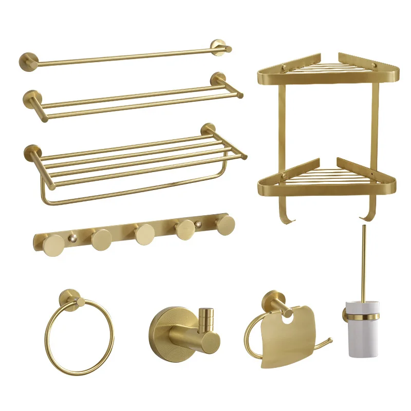 

Luxury Brushed Gold 9 Pieces Stainless Steel Bathroom Accessories Hardware Kits Set