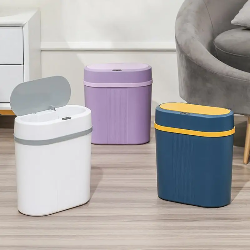 

Home Automatic Trash Can Rectangular Touchless Motion Sensor Garbage Can Locking Trash Can Waterproof Dustbin For Kitchen Bath