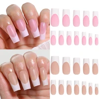 120 faux ongles français carrés moyennement longs en acrylique, à couverture complète, à presser, pour femmes, tailles mixtes 6
