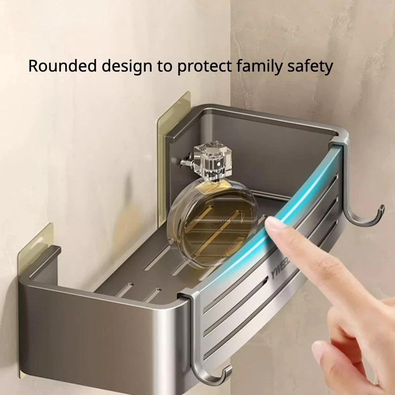 Aluminum Bathroom Shelves Wall Towel Rack Mounted Shower Caddy With No Drilling Shower Organizer Bathroom Storage Accessories 5