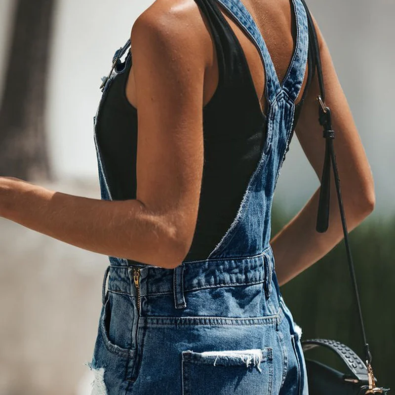 Denim Overalls Women's Ripped Short Short Jumpsuit High Waist Casual Jeans Jumpsuit 2023 Summer Washed Denim Jumpsuit Overalls