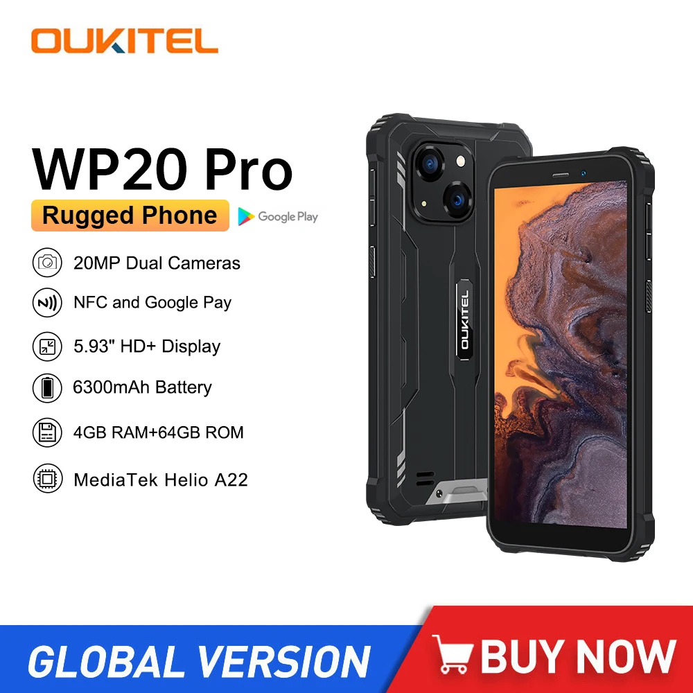 OUKITEL WP20 Pro Waterproof Rugged 4G Smartphones 5.93 Inch Octa Core 4GB+64GB 6300mAh 20MP Camera Android 12 Mobile Phone NFC чехол mypads cadillac кадилак 1 мусжкой для oukitel wp20 wp20 pro задняя панель накладка бампер