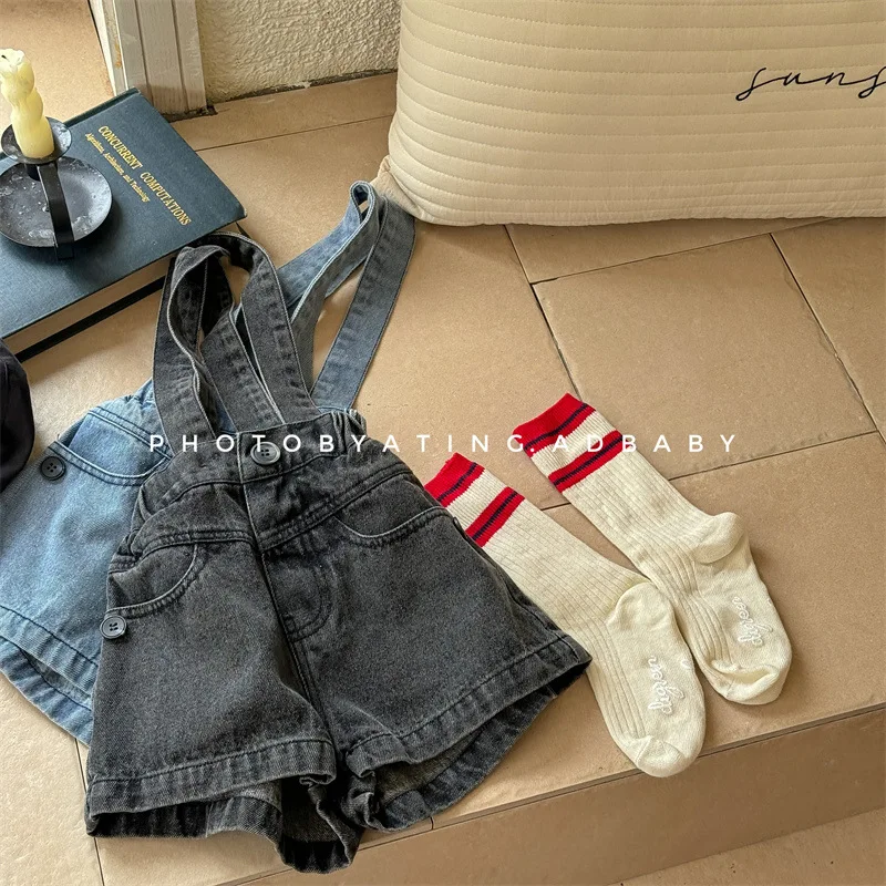 Children Clothing Kids Denim Shorts Summer Korean Style Summer Suspenders Denim Shorts Boys and Girls Casual Simple Kids Pants