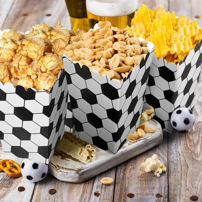 10pcs Football Theme Party Popcorn Box Sports Soccer Candy Cookie Packaging Boxes for Kids Birthday Party Decoration Supplies