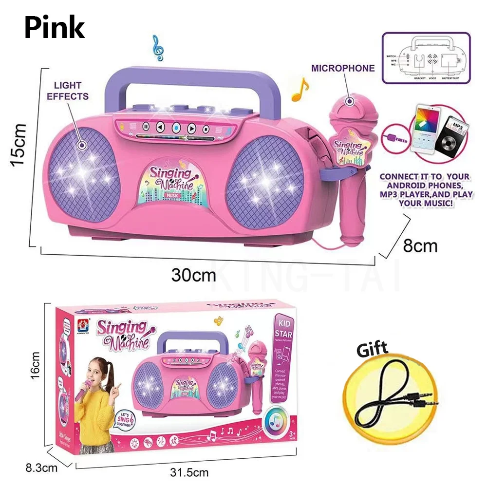 Kids Microphone Karaoke Machine Music Instrument Toys with Light Indoor Outdoor Travel Educational Toy Gift for Girl Boy Child 5
