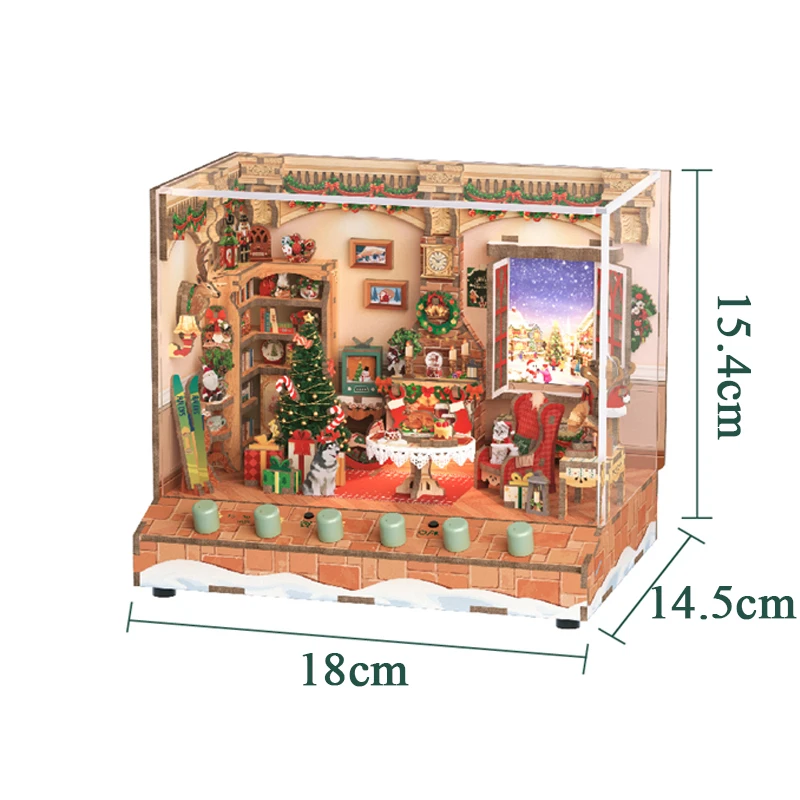 DIY Christmas Casa Wooden Doll Houses Miniature Building Kits with Furniture USB Power Sound Dollhouse for Adults Birthday Gifts 6