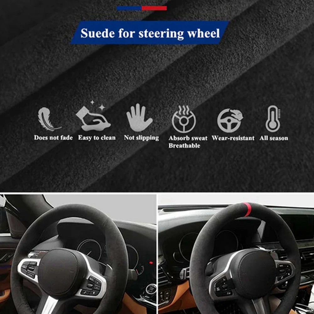 Luxury Suede Leather Black Steering Wheel Cover - Premium Auto Accessory