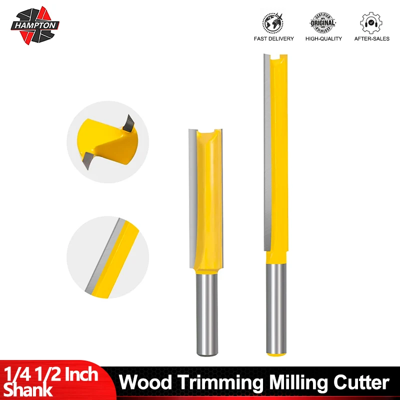 HAMPTON Holzfräser, 1/4 Zoll (6,35 mm), Schaft, 2 Nuten, 50/76 mm, gerades Fräser-Set, bündiger Besatz für die Holzbearbeitung