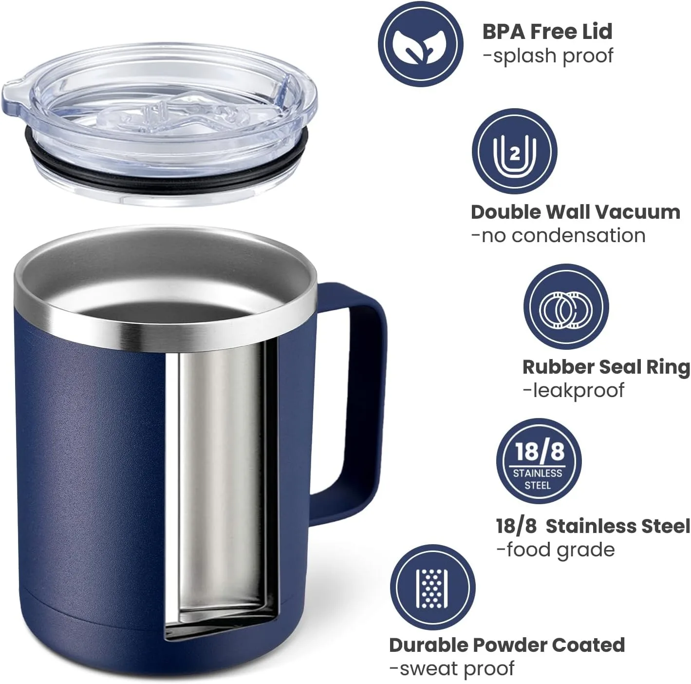 12oz Coffee Mug with Handle Sliding Lid Stainless Steel Travel Tumbler Cup Double Insulated Camping Cup for Hot & Cold Drink Tea