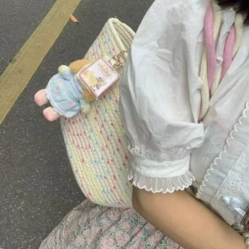 JIAERDI Sweet Cute Colorful Handbag Women Twist Rope Woven Large Capacity Shoulder Bags Ladies Polka Dot Vacation Underarm Bag