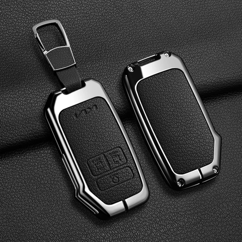 Premium Zinc Alloy & Leather Car Key Case Cover - 7-Button Fob Holder with Keychain Accessories