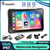 Podofo 5'' Lecteur multimédia intelligent pour moto avec Carplay Android Auto, étanche IP67, prise en charge de la surveillance de la pression des pneus, réglage de l'heure 1