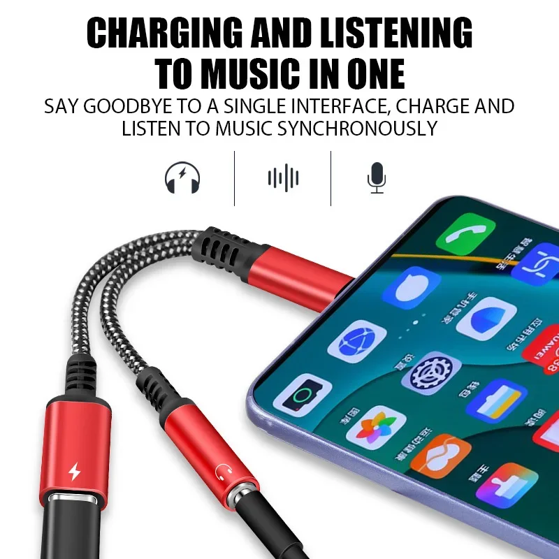 2 in 1 USB Type C To 3.5mm Aux Audio Splitter PD60W Fast Charging Cable For Xiaomi Samsung Huawei MacBook Headphone Jack Adapter