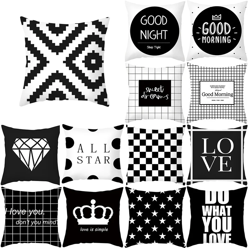 45x45cmNordicStyleBlackandWhiteGeometricPortraitPillowcaseHome
