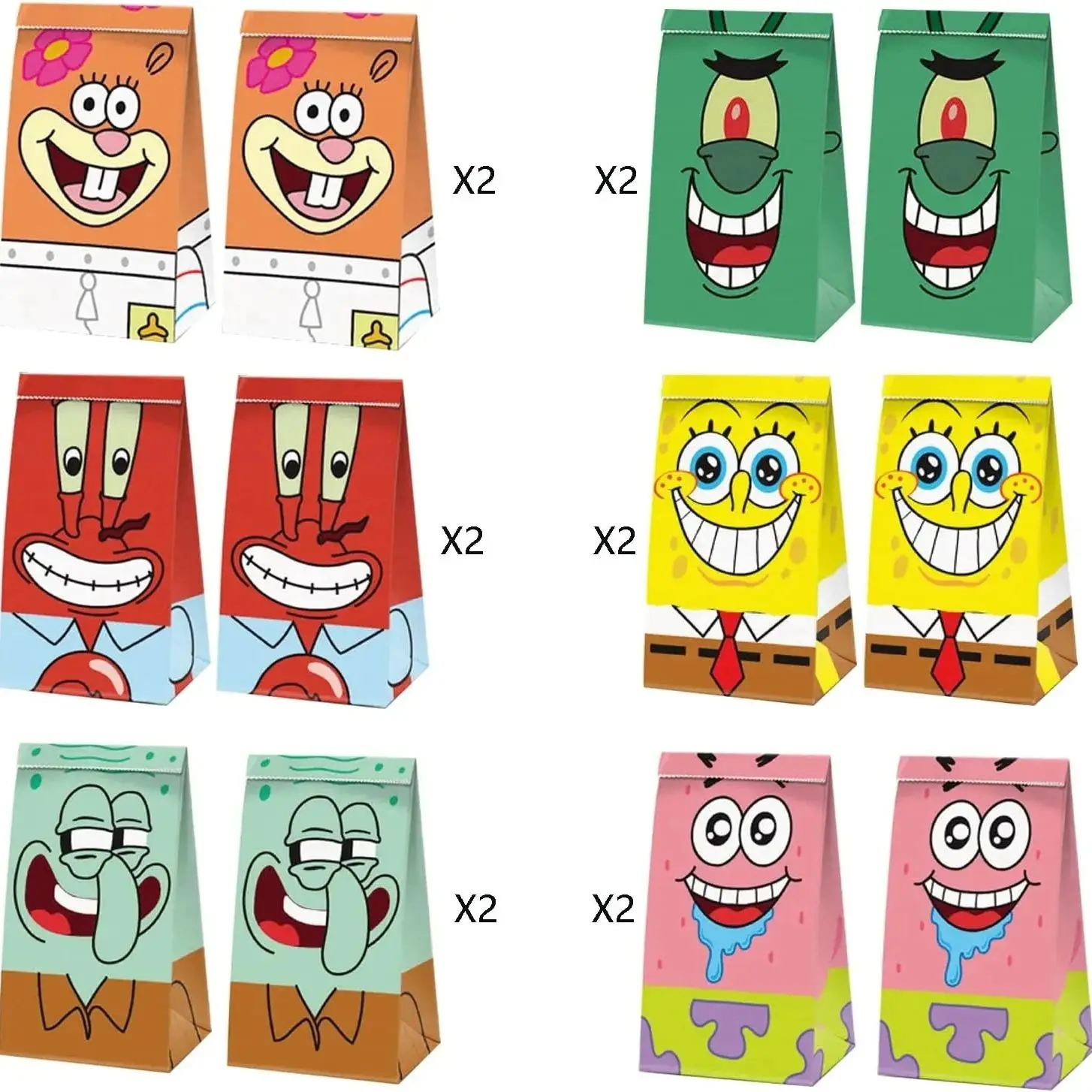12/60 piezas de decoración para fiesta de cumpleaños de Bob Esponja con dibujos animados, bolsa de regalo de papel, caja de dulces para baby shower para niños, suministros para eventos, regalos