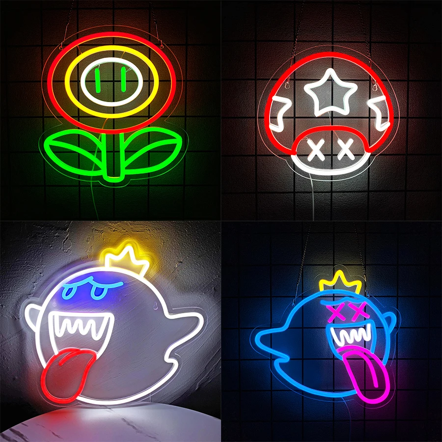 ป้ายไฟนีออน King Boo The Ghost Face LED ป้ายไฟนีออนสำหรับตกแต่งห้องเกม อุปกรณ์เสริมไฟสำหรับเล่นเกม ของขวัญสำหรับตกแต่งห้องเด็กผู้ชาย 1