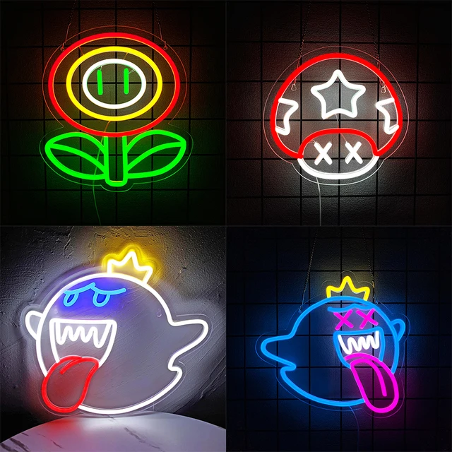 ป้ายไฟนีออน King Boo The Ghost Face LED ป้ายไฟนีออนสำหรับตกแต่งห้องเกม อุปกรณ์เสริมไฟสำหรับเล่นเกม ของขวัญสำหรับตกแต่งห้องเด็กผู้ชาย 1